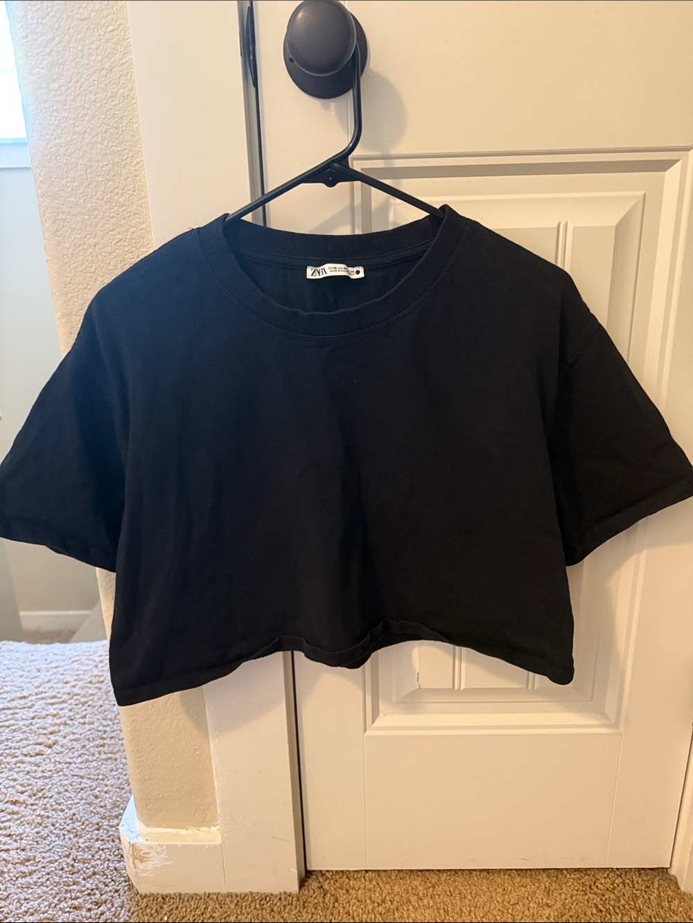 Zara Black Cropped Crewneck Tee